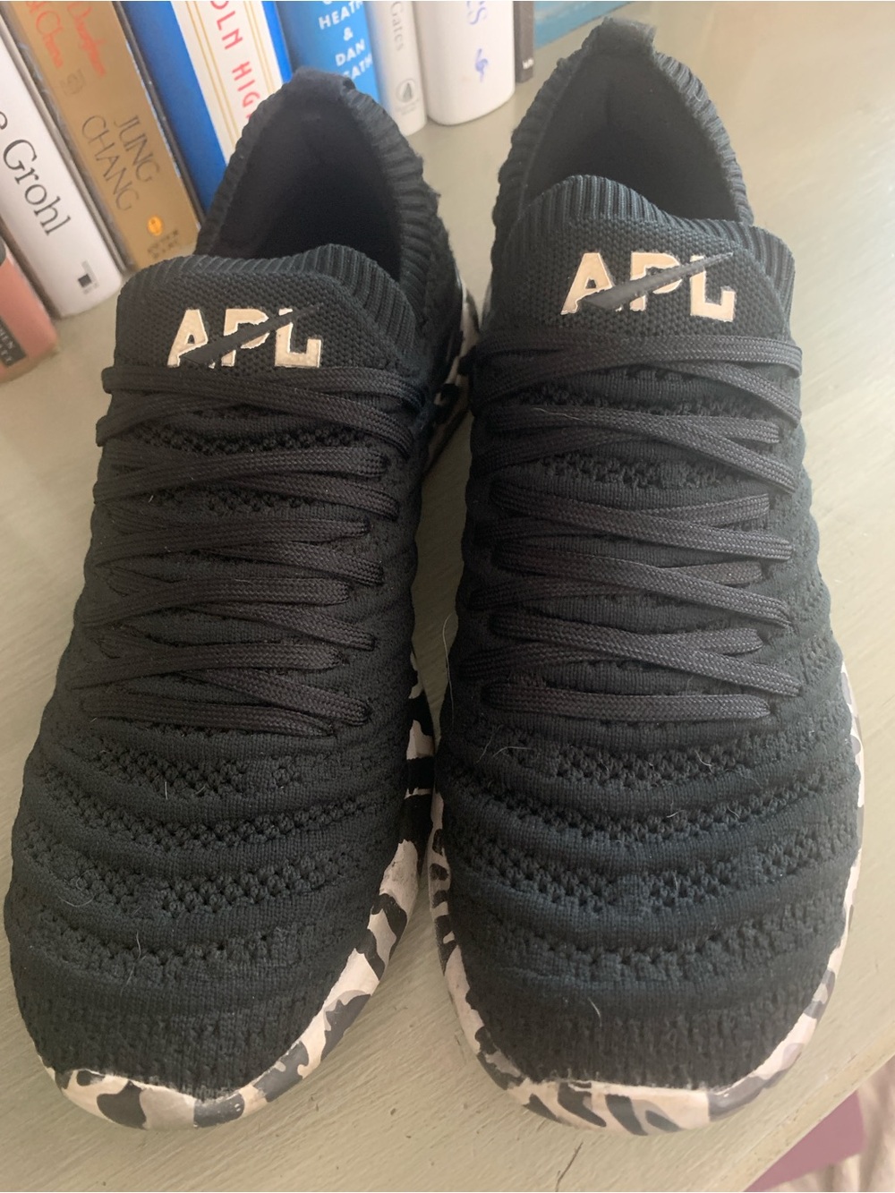 APL Black Knit Slip-On Sneakers with Black-and-White Leopard Sole Sz 8